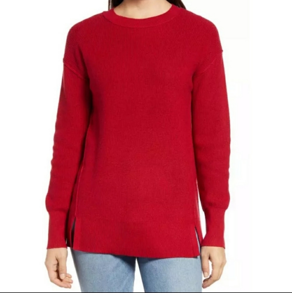 Caslon Women's Crewneck Ribbed Sweater Red Extra Small Shirt Winter